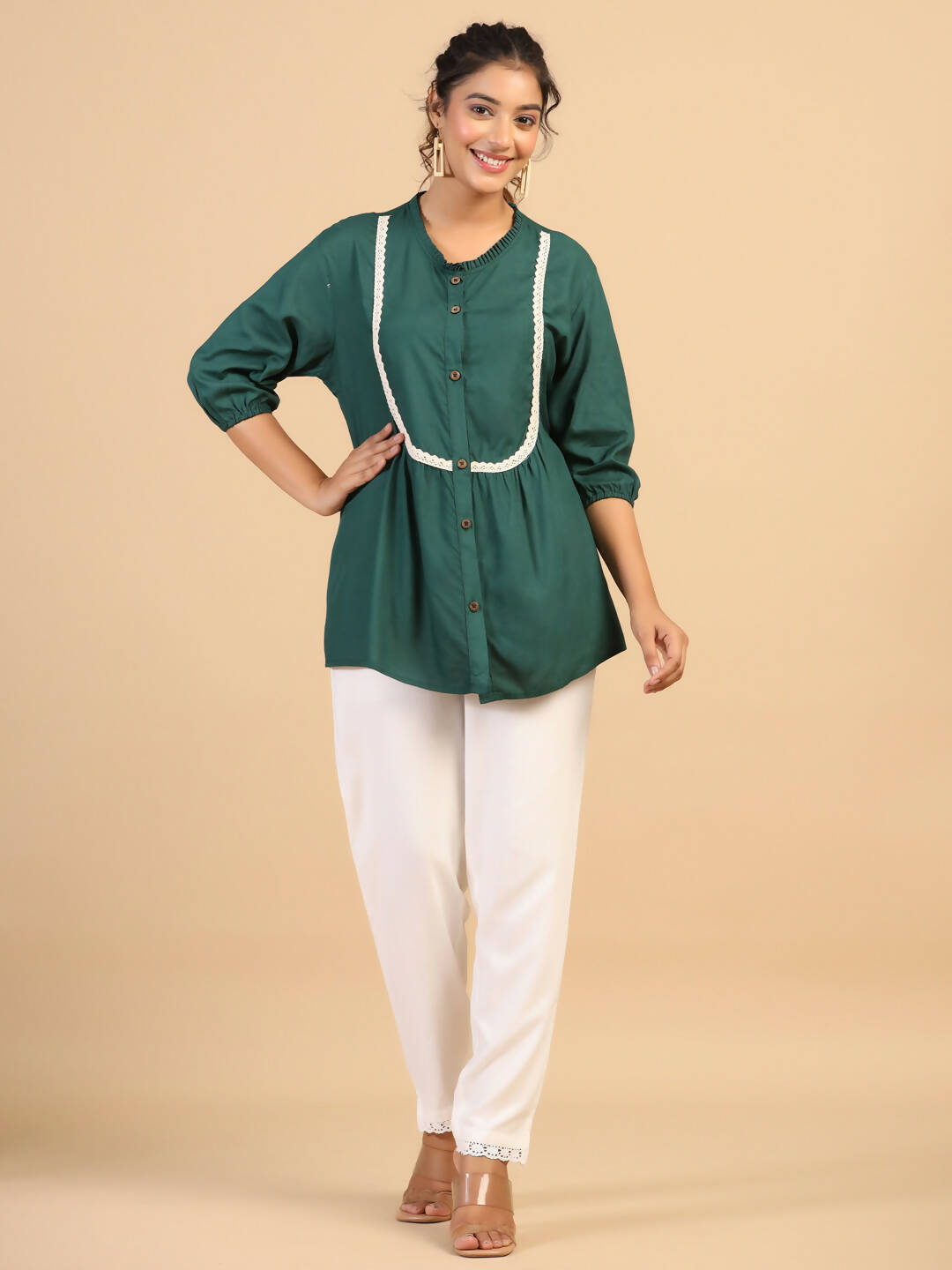 Womens Green Rayon Solid Top - Keeva - Distacart