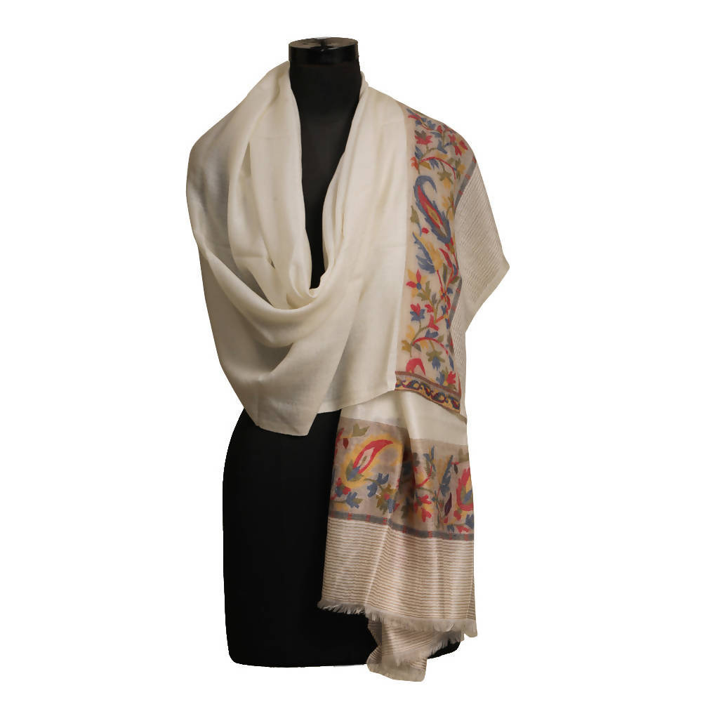 Nizalia Cashmere Fine Wool Beige Red Kani Palla Stole