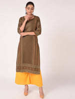 Thumbnail for Cheera Hand Block Print Earth Brown Straight Kurta (MAAI-060K)