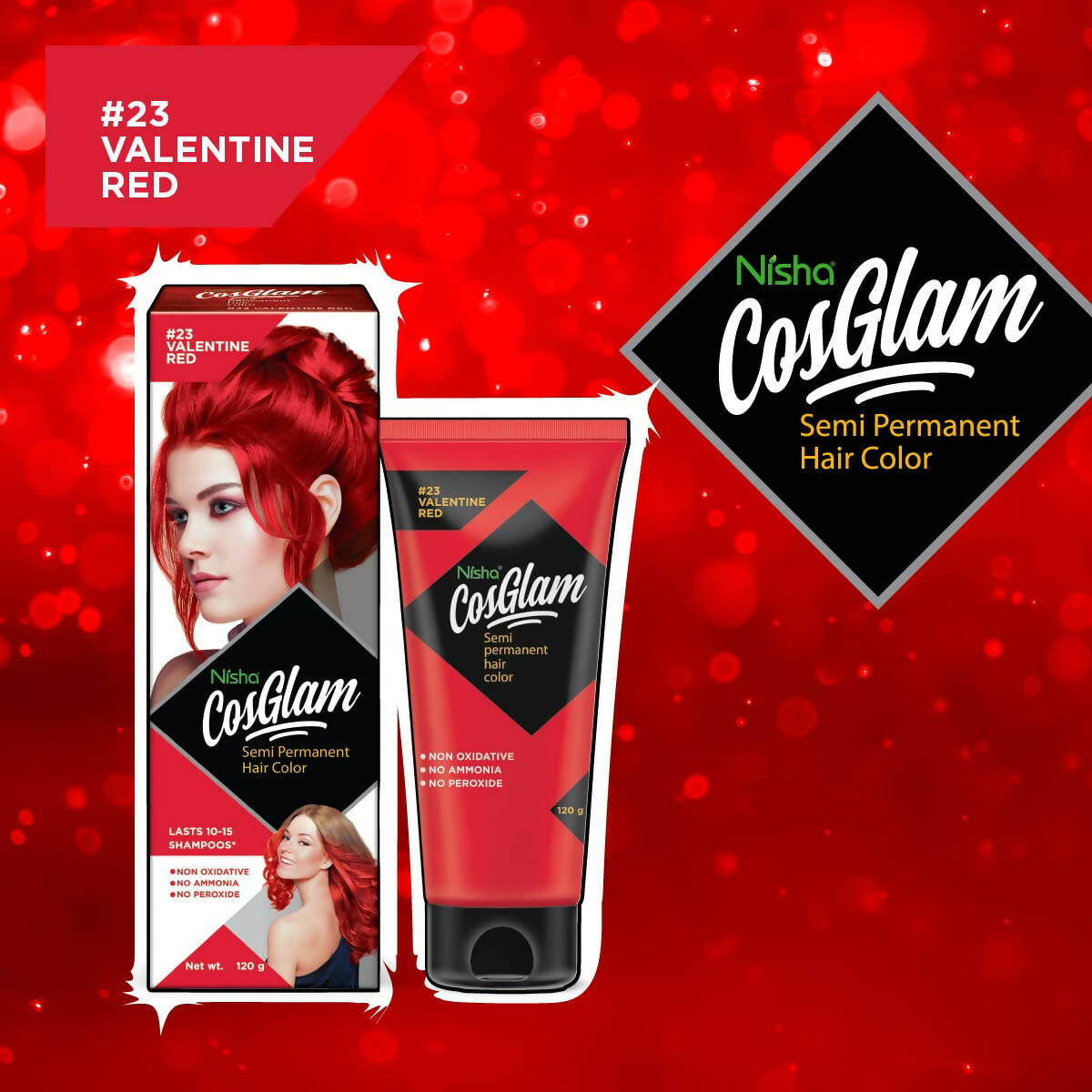 Nisha Cosglam Semi Permanent Hair Color 23 Valentine Red - Distacart