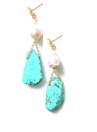 Thumbnail for Bling Accessories Turquoise Stone With Baroque Pearl Earrings