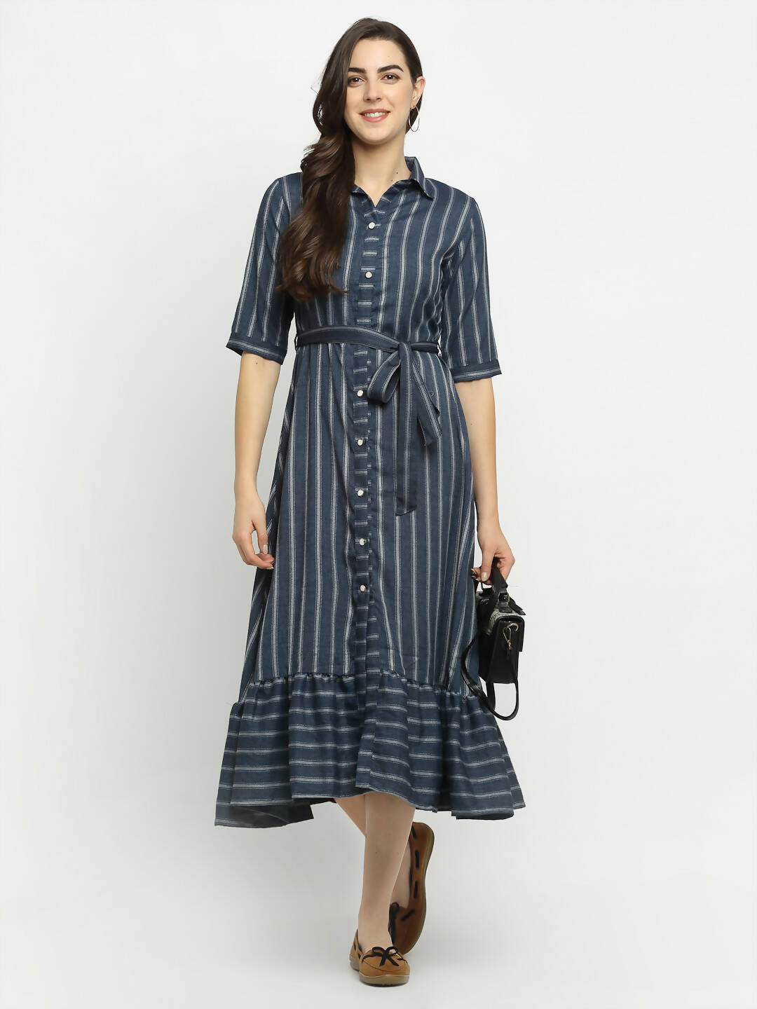 Rudra Bazaar Grey A-Line Striped Kurta - Distacart