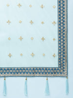 Thumbnail for House of Panchhi Teal - Pure Georgette Embroidered Lehenga - Distacart