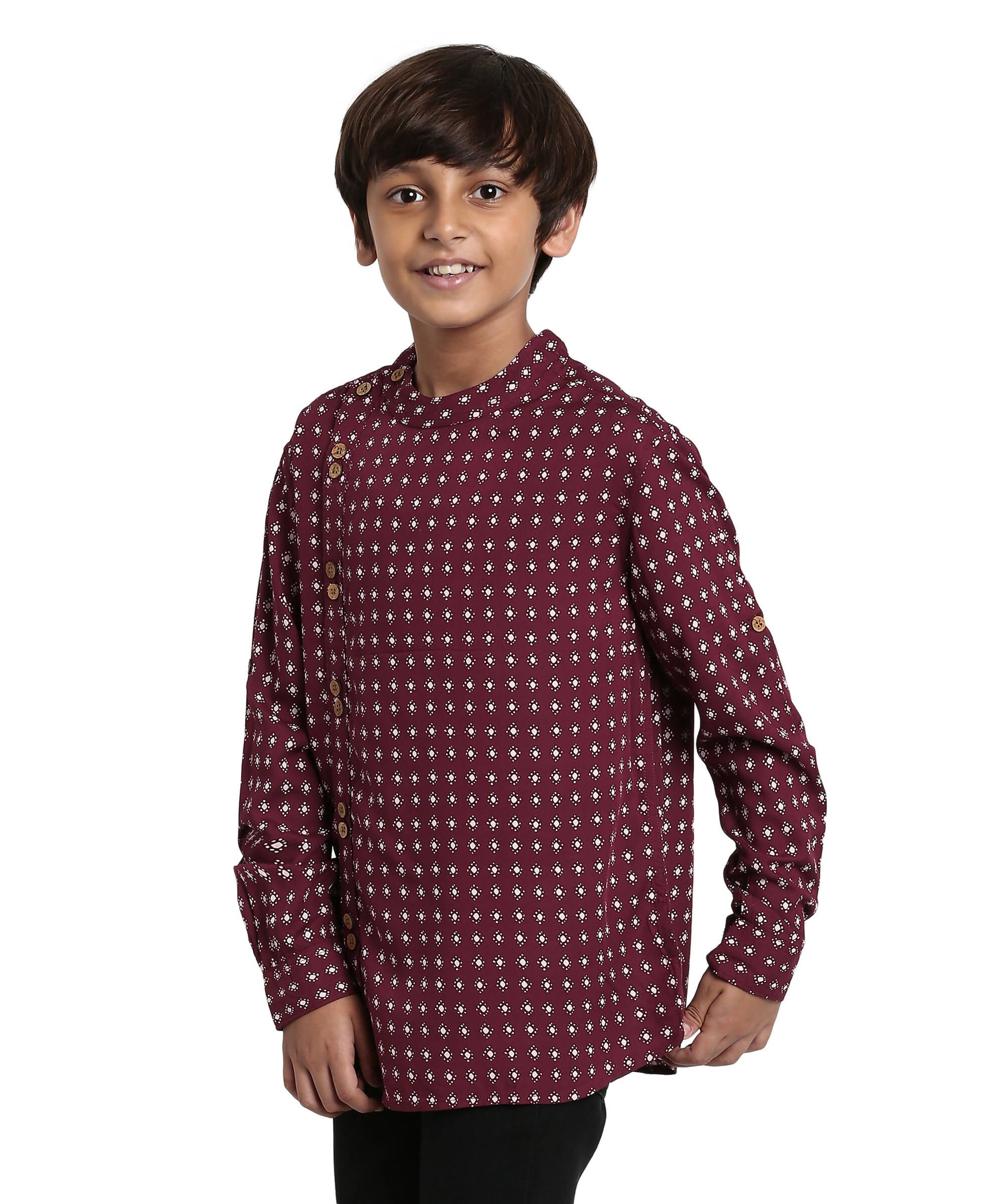 Manet Boys Full Sleeves Dot Printed Ethnic Shirt - Maroon - Distacart