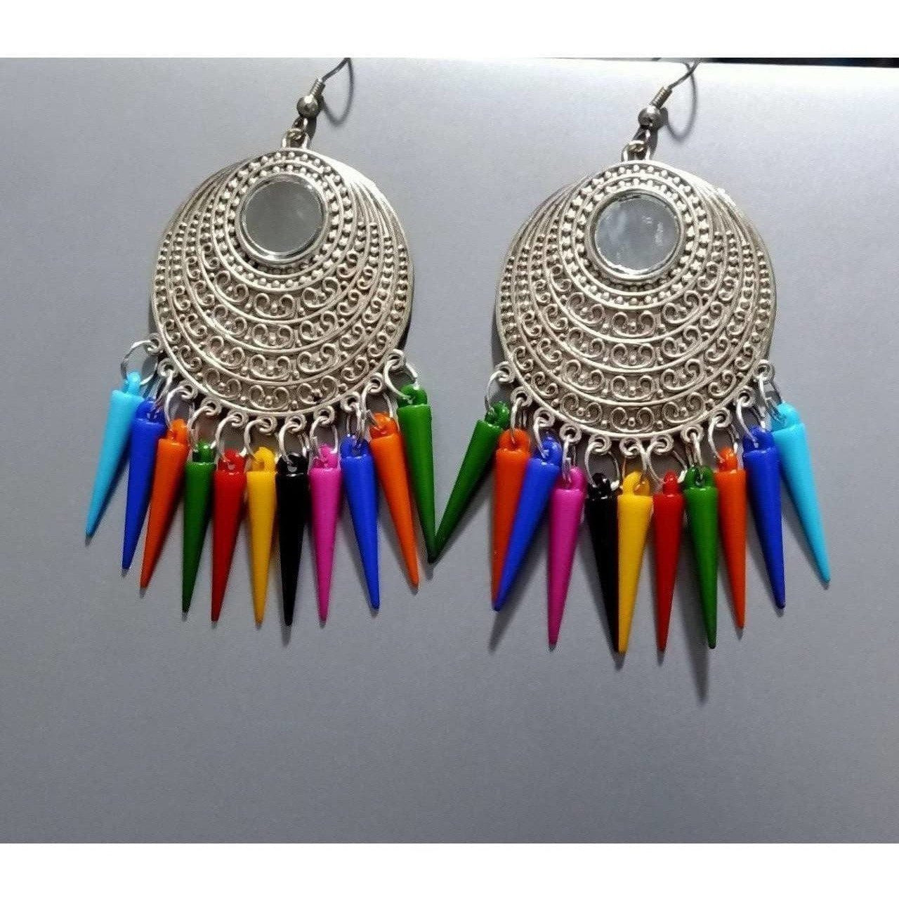 Silver Oxidized Latest Fashion Long Alloy Drops Chandbali Earrings