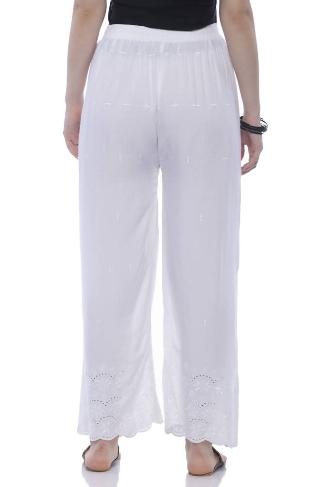 Mominos Fashion Rayon Cotton White Embroidery Chikan Palazzo - Distacart