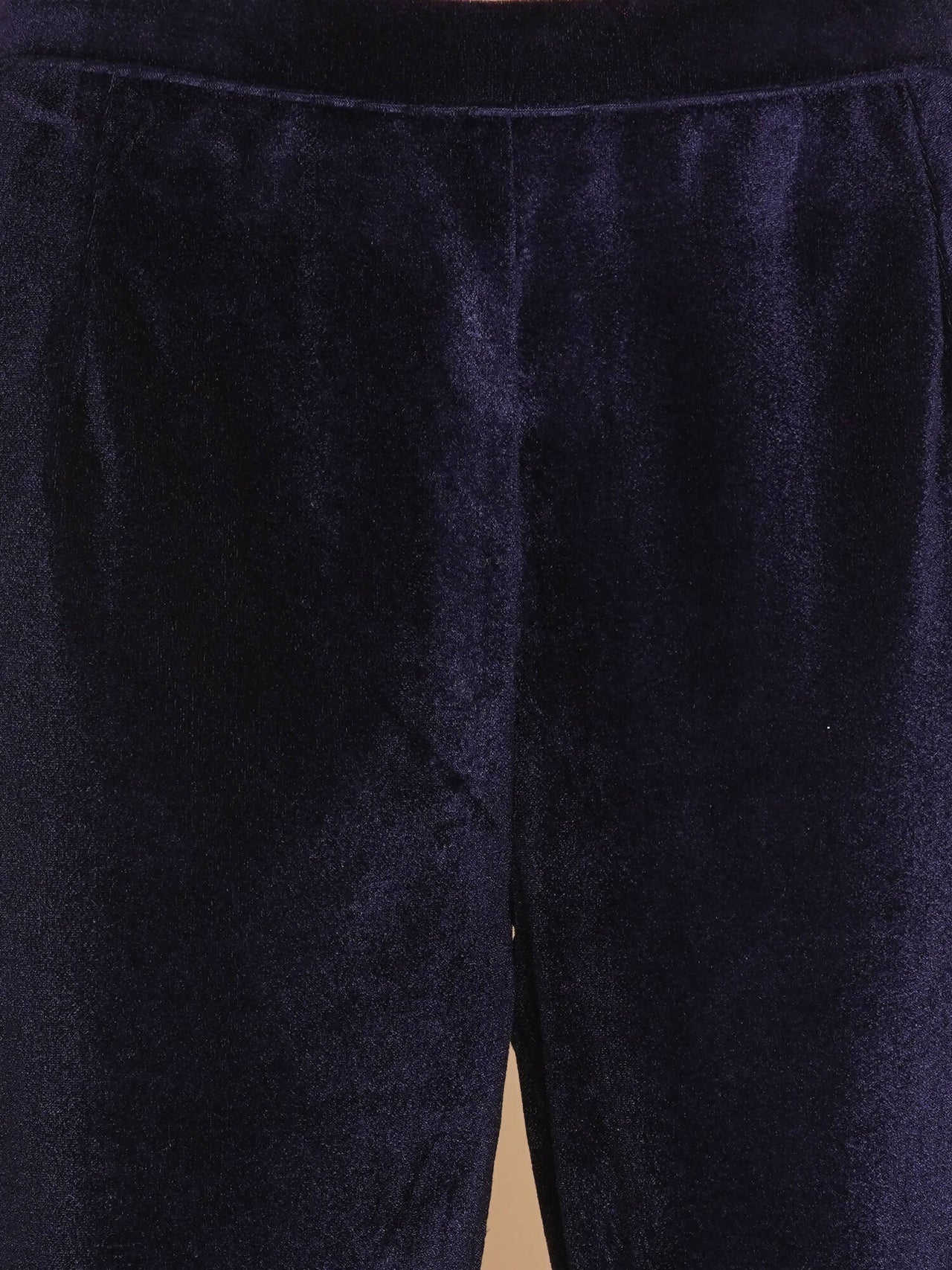 Women Republic Navy Blue Velvet Assymetrical Hand Embellished Kurta With Pants - Distacart