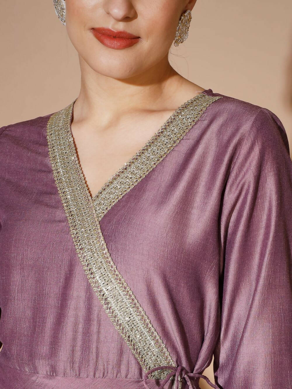 Myshka Women Mauve Solid Kurta & Palazzos With Dupatta - Distacart