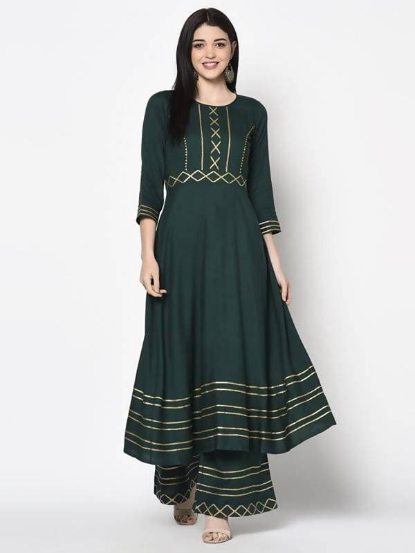 Aniyah Rayon Bottle Green Color Anarkali Palazzo Set (AN-204K)