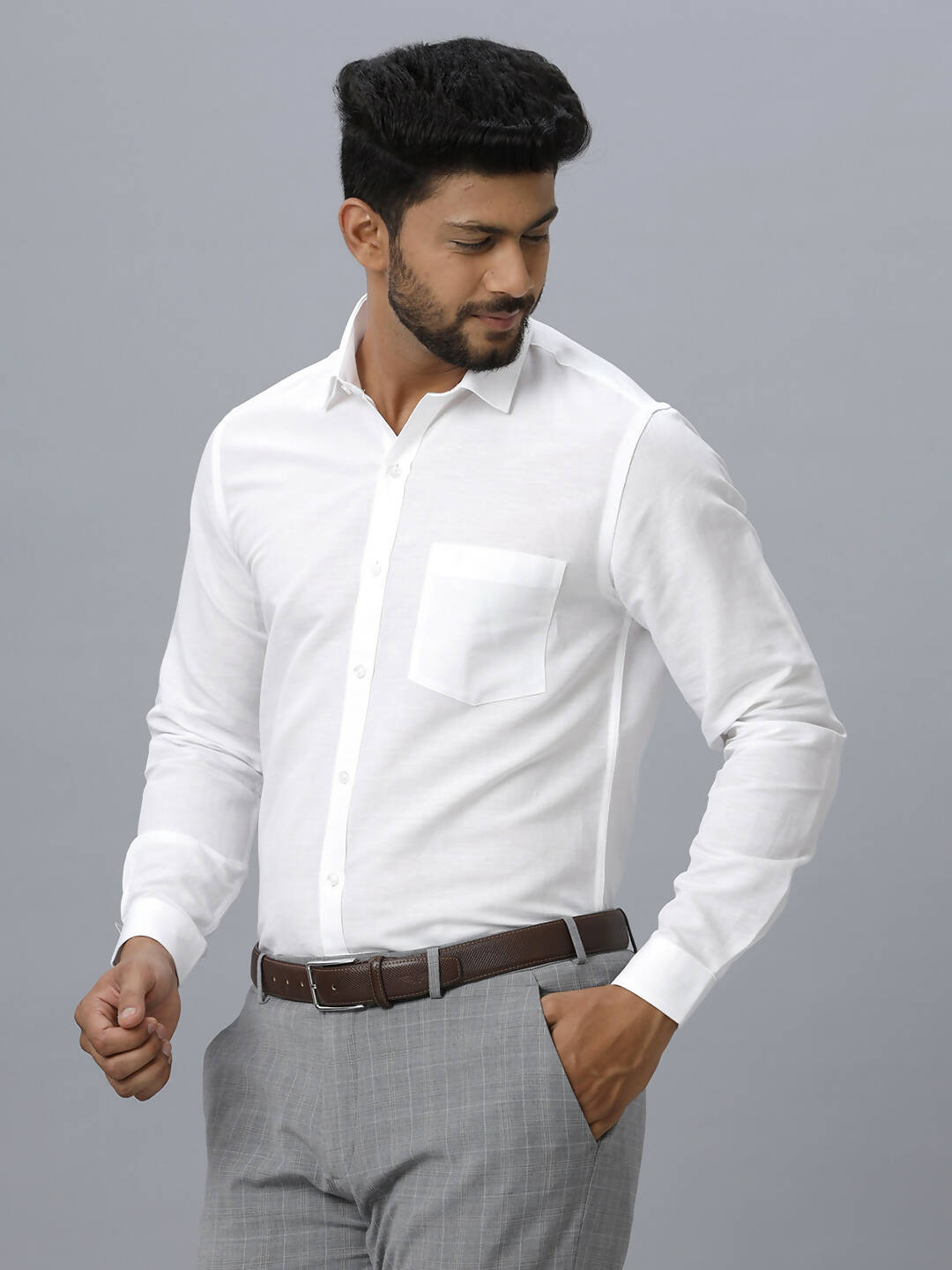 Ramraj Cotton Mens Full Sleeve White Shirt Plus Size - Justice White - Distacart