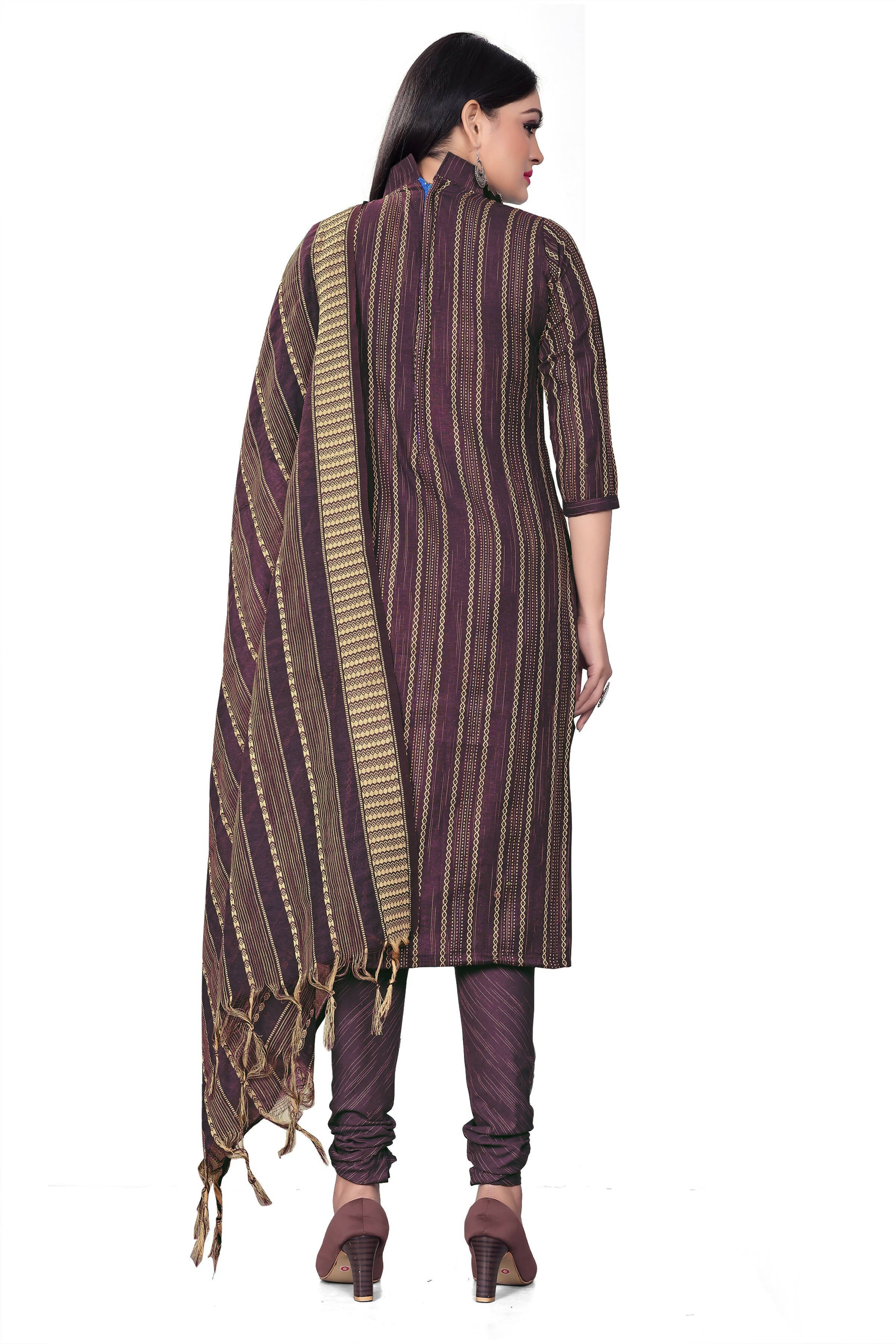 Purple Cotton Jacquard Woven Unstitched Dress Material - Tanvi - Distacart