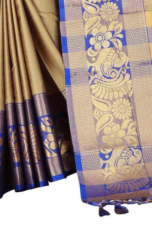 Vamika Banarasi Cotton Silk Weaving Brown Saree (DOCTOR MOR CHIKU)