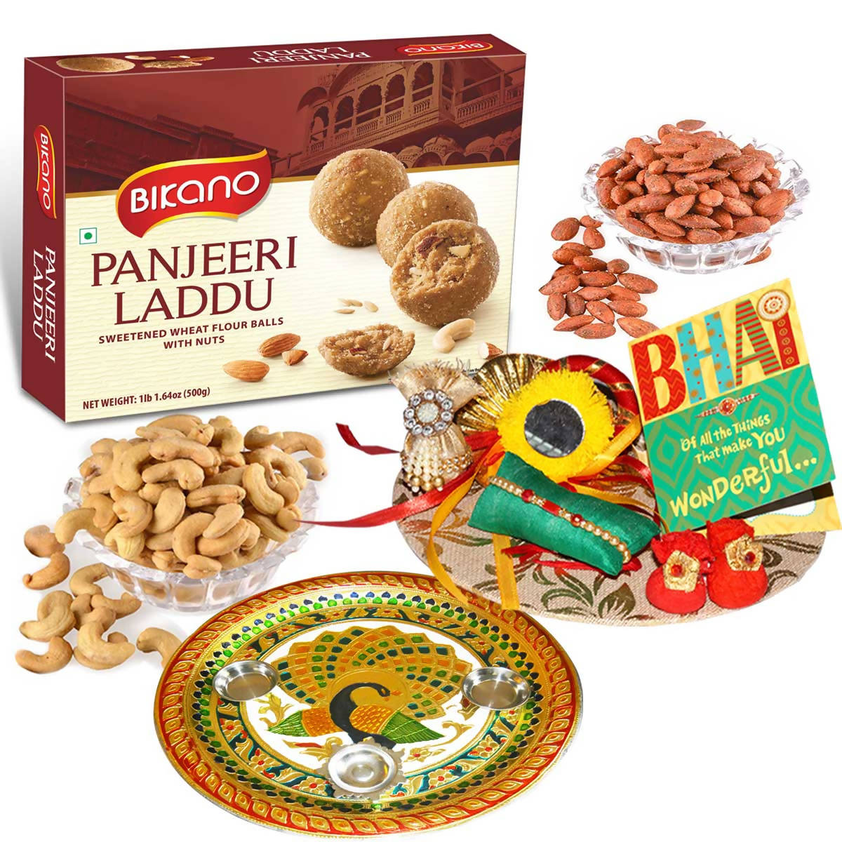 Bikano Panjeeri Laddoo and Dryfruits Rakhi Puja Thali - Distacart