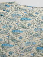 Thumbnail for Yufta Women Beige Floral Printed Regular Pure Cotton Kurta with Trouser