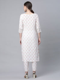Thumbnail for Ahalyaa Women White Pure Cotton Printed Kurta Pant Set