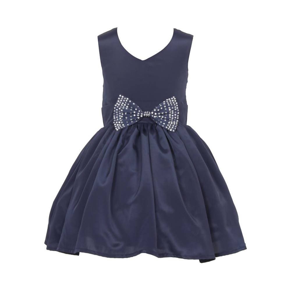 Asmaani Baby Girl's Navy Blue Color Satin Knee Length Frock (AS-DRESS_22015) - Distacart