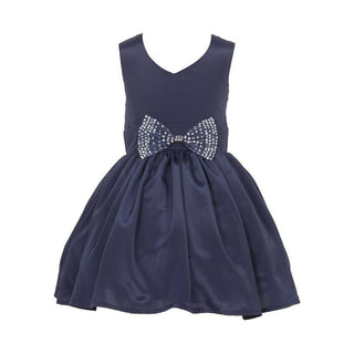 Asmaani Baby Girl's Navy Blue Color Satin Knee Length Frock (AS-DRESS_22015) - Distacart