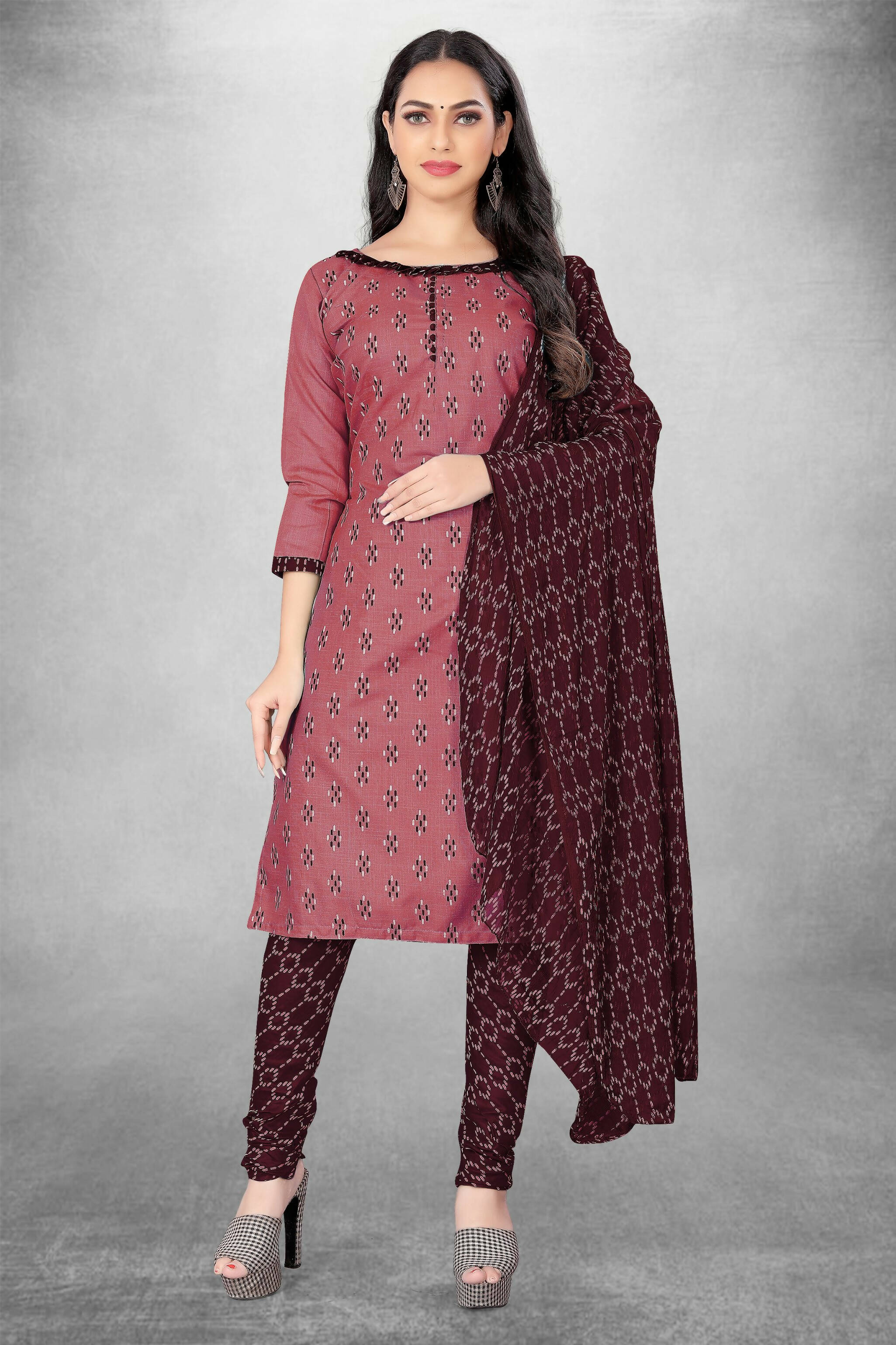 Pink Cotton Printed Unstitched Dress Material - Amara - Distacart