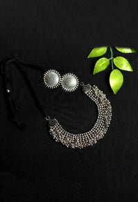 Thumbnail for Tehzeeb Creations Oxidised Necklace And Earrings With Ghungru Style