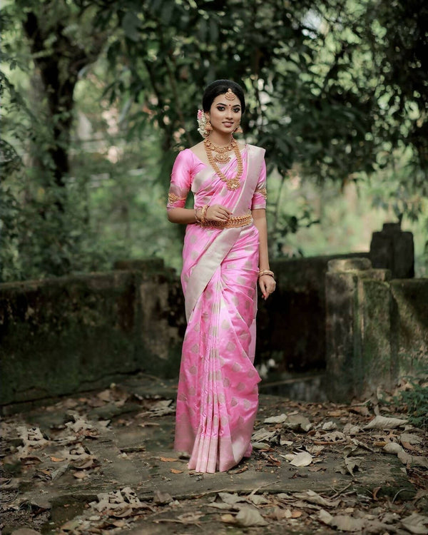 DEIANA'S Beautiful Golden Jari with New Design Soft Lichi Silk Saree - Baby pink - Distacart