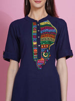 Thumbnail for Women Republic Navy Blue Cotton Embroidered Kurta With Pants - Distacart