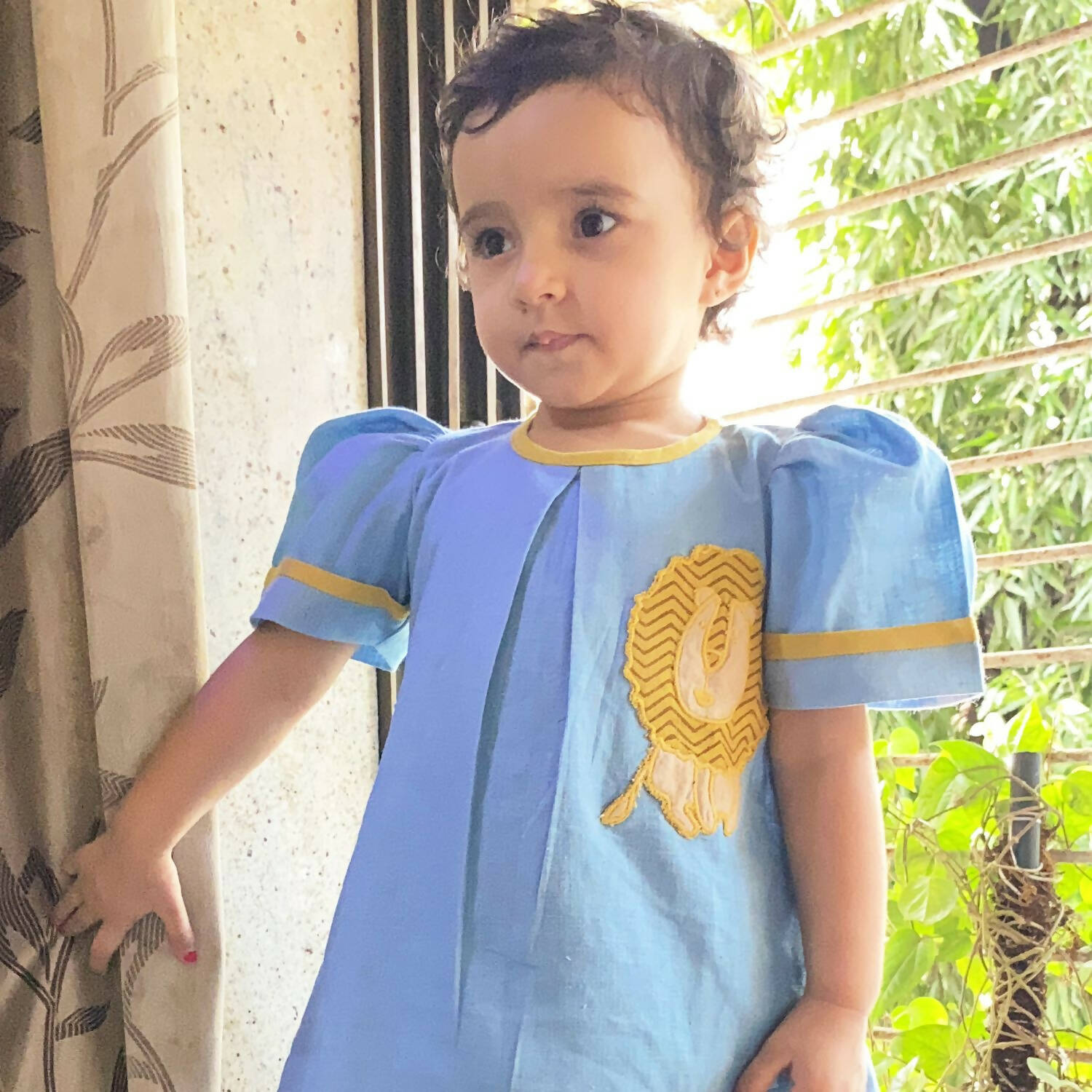 Mhyssa Blue Puff Sleeve A-line Frock - Distacart