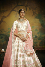 Thumbnail for House of Panchhi Off White Pure Silk Moti & Zarkan heavy embroidery Lehenga choli & Dupatta - Distacart