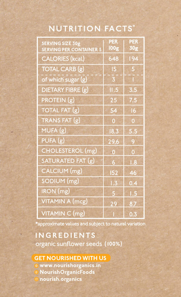 Nourish Organics Active Sunflower Seeds facts