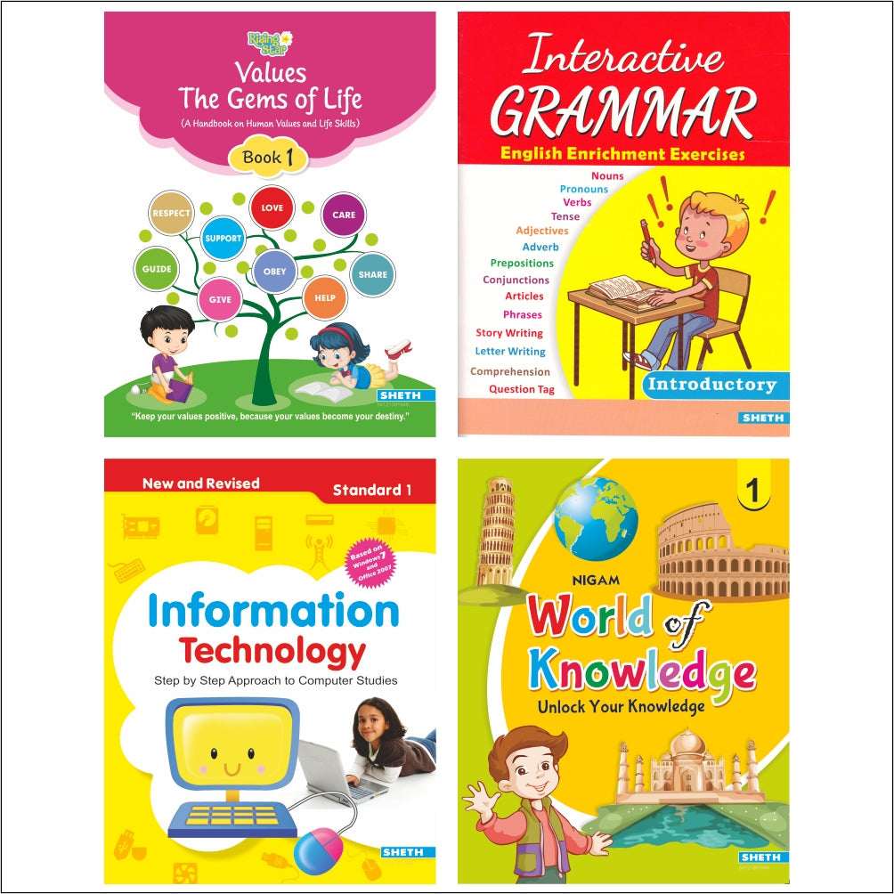 Self Enhancement Student Workbooks Grade 1| Set of 4| Computer,Grammar,World of Knowledge,Value Education| Ages 6-7 Year - Distacart