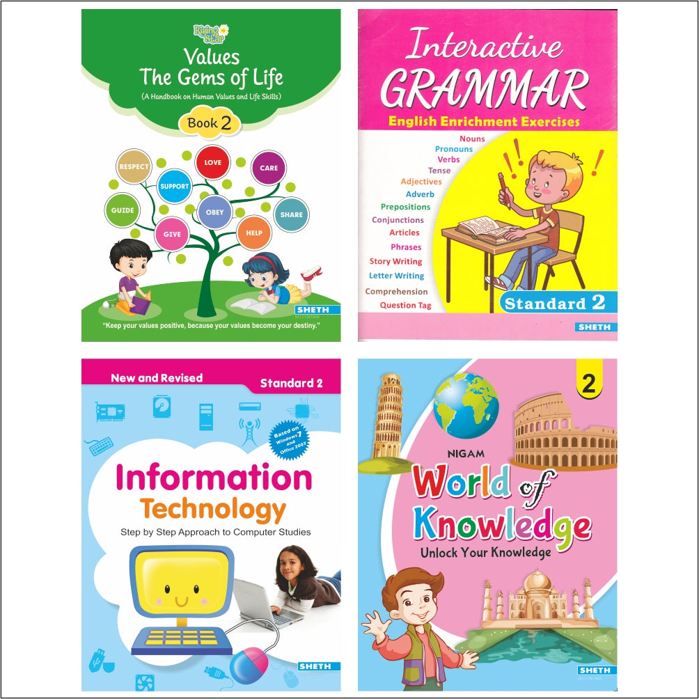 Self Enhancement Student Workbooks Grade 2| Set of 4|Computer|Grammar|World of Knowledge-Value Education| Ages 7-8 Year - Distacart