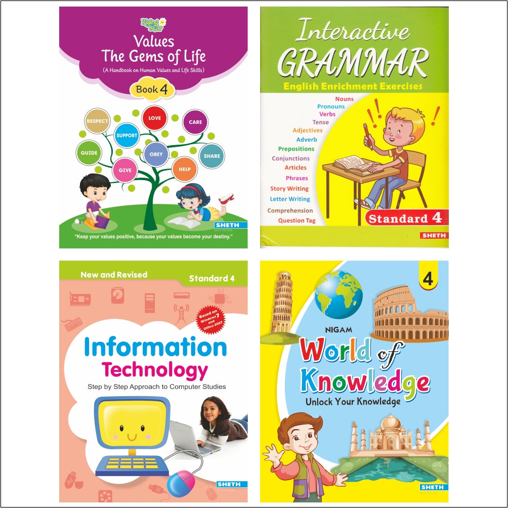 Self Enhancement Student Workbooks Grade 4| Set of 4|Computer-Grammar-World of Knowledge-Value Education| Ages 9-10 Year - Distacart