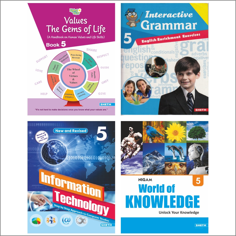 Self Enhancement Student Workbooks Grade 5| Set of 4|Computer-Grammar-World of Knowledge-Value Education|Ages 10-11 Year - Distacart