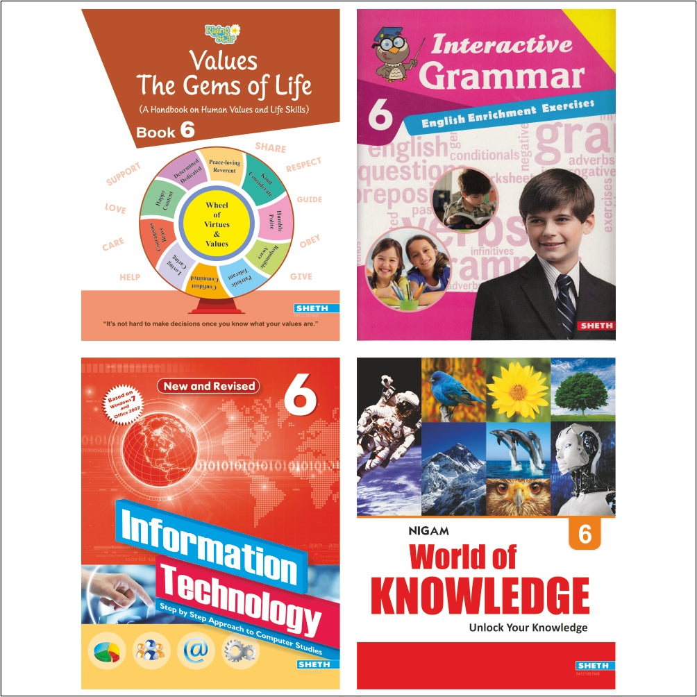 Self Enhancement Student Workbooks Grade 6| Set of 4|Computer-Grammar-World of Knowledge-Value Education|Ages 11-12 Year - Distacart
