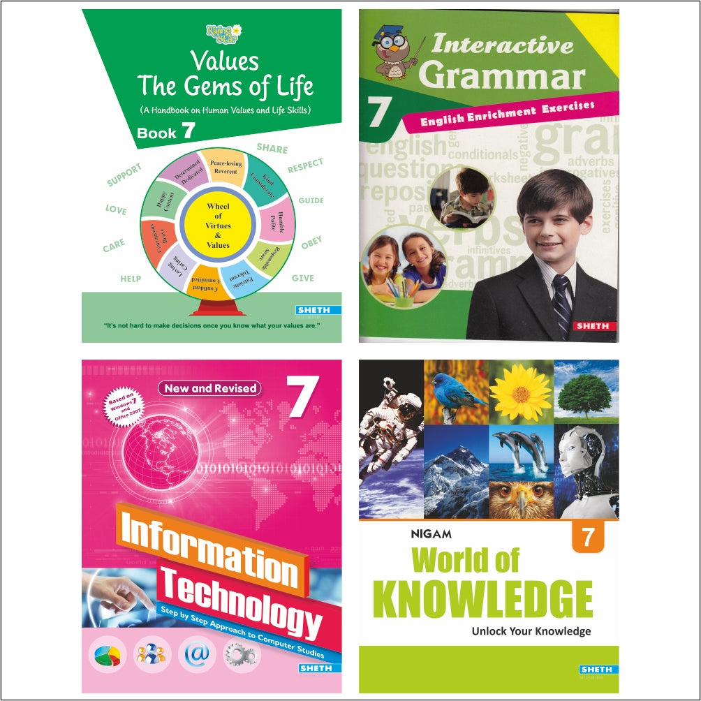 Self Enhancement Student Workbooks Grade 7| Set of 4|Computer-Grammar-World of Knowledge-Value Education|Ages 12-13 Year - Distacart