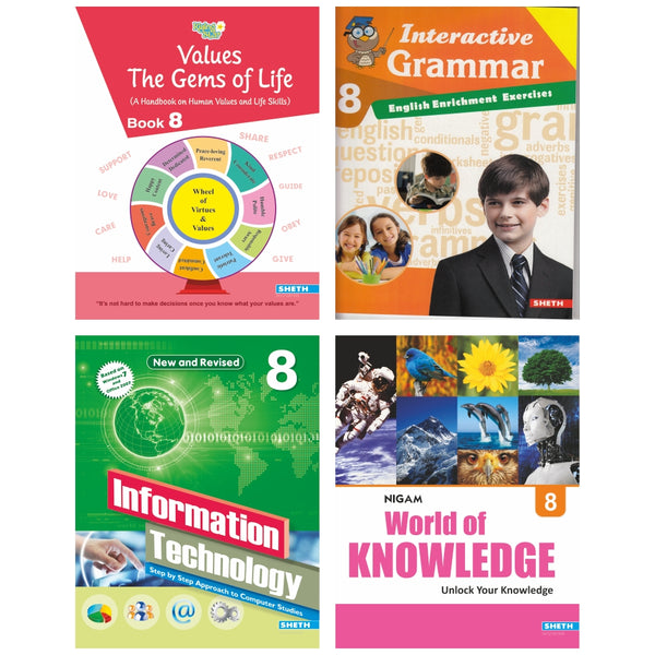 Self Enhancement Student Workbooks Grade 8| Set of 4|Computer-Grammar-World of Knowledge-Value Education|Ages 13-14 Year - Distacart