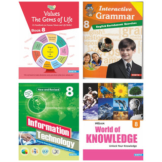 Self Enhancement Student Workbooks Grade 8| Set of 4|Computer-Grammar-World of Knowledge-Value Education|Ages 13-14 Year - Distacart