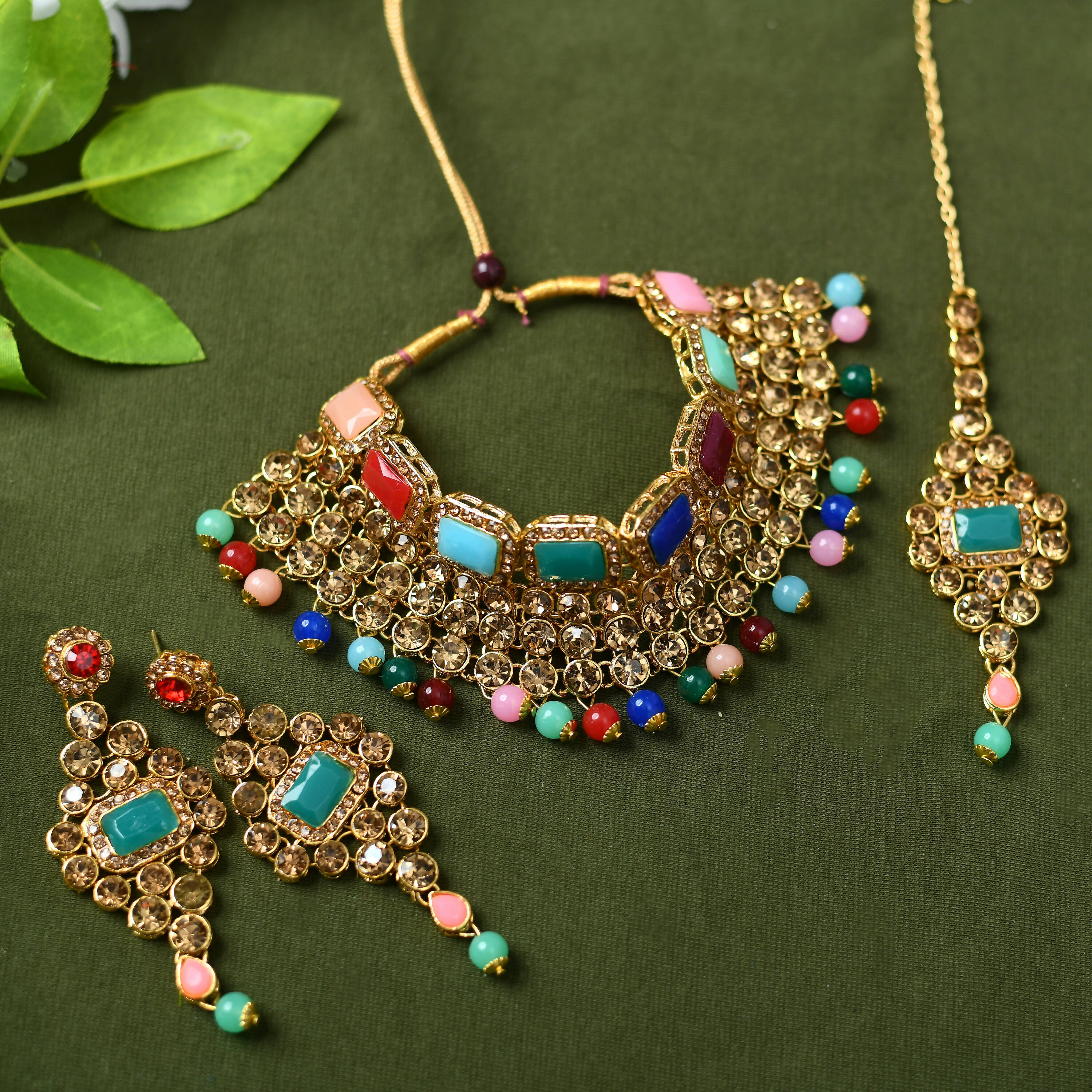 Mominos Fashion Johar Kamal Gold-Plated Rajwadi Design Heavy Multi Color Necklace Set For Women - Distacart