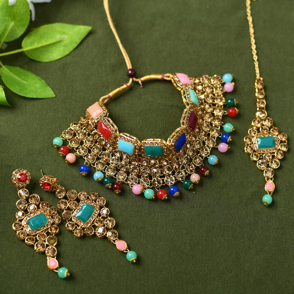 Mominos Fashion Johar Kamal Gold-Plated Rajwadi Design Heavy Multi Color Necklace Set For Women - Distacart