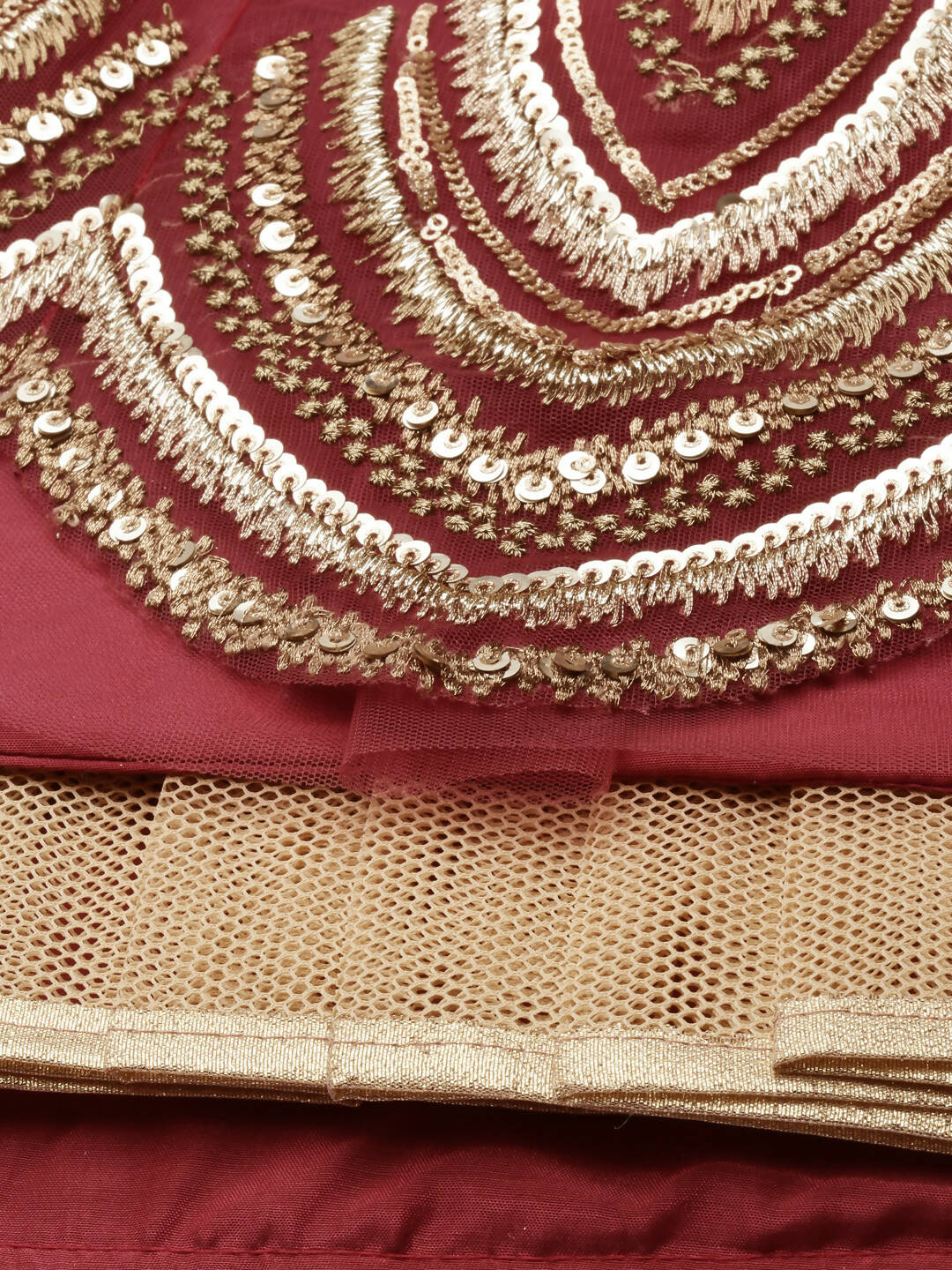 House of Panchhi Women Rosegold Net Embroidered Mirror Lehenga & Blouse with Dupatta - Distacart