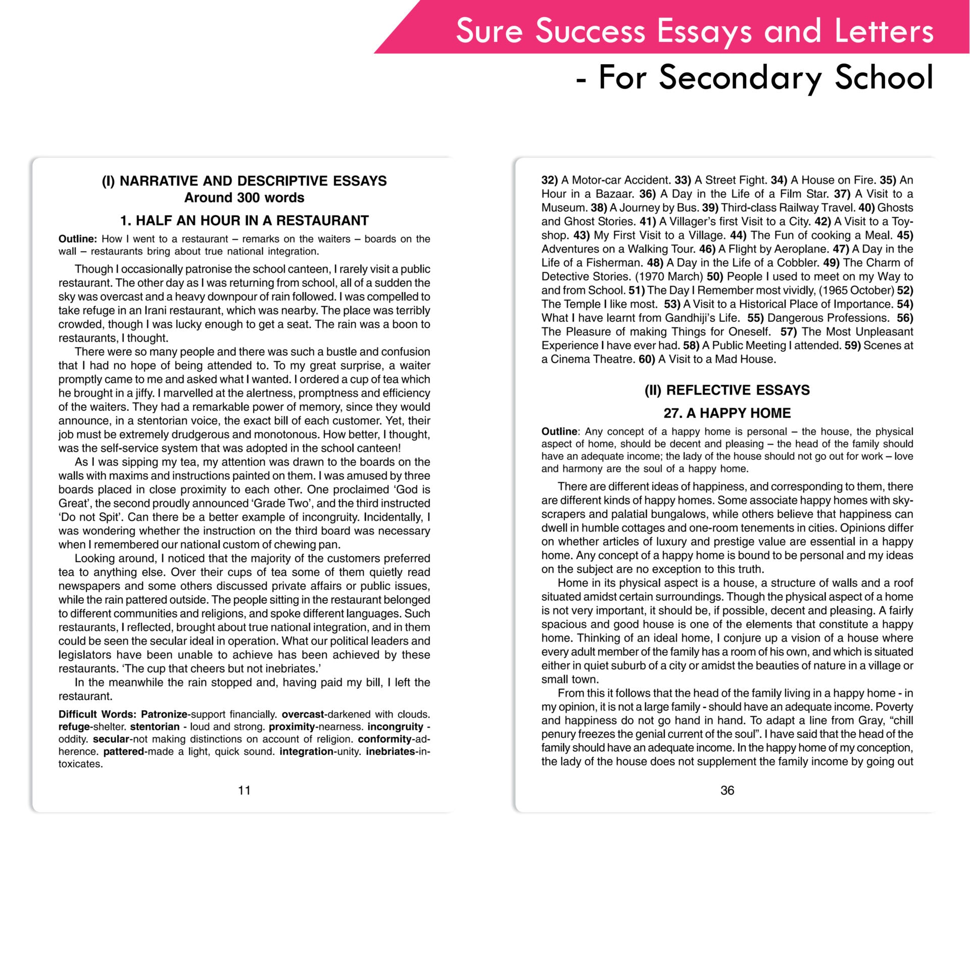 Prof. Bannerji's Sure Success Excellent Essays & Letters for Secondary School | Age 12+ years - Distacart