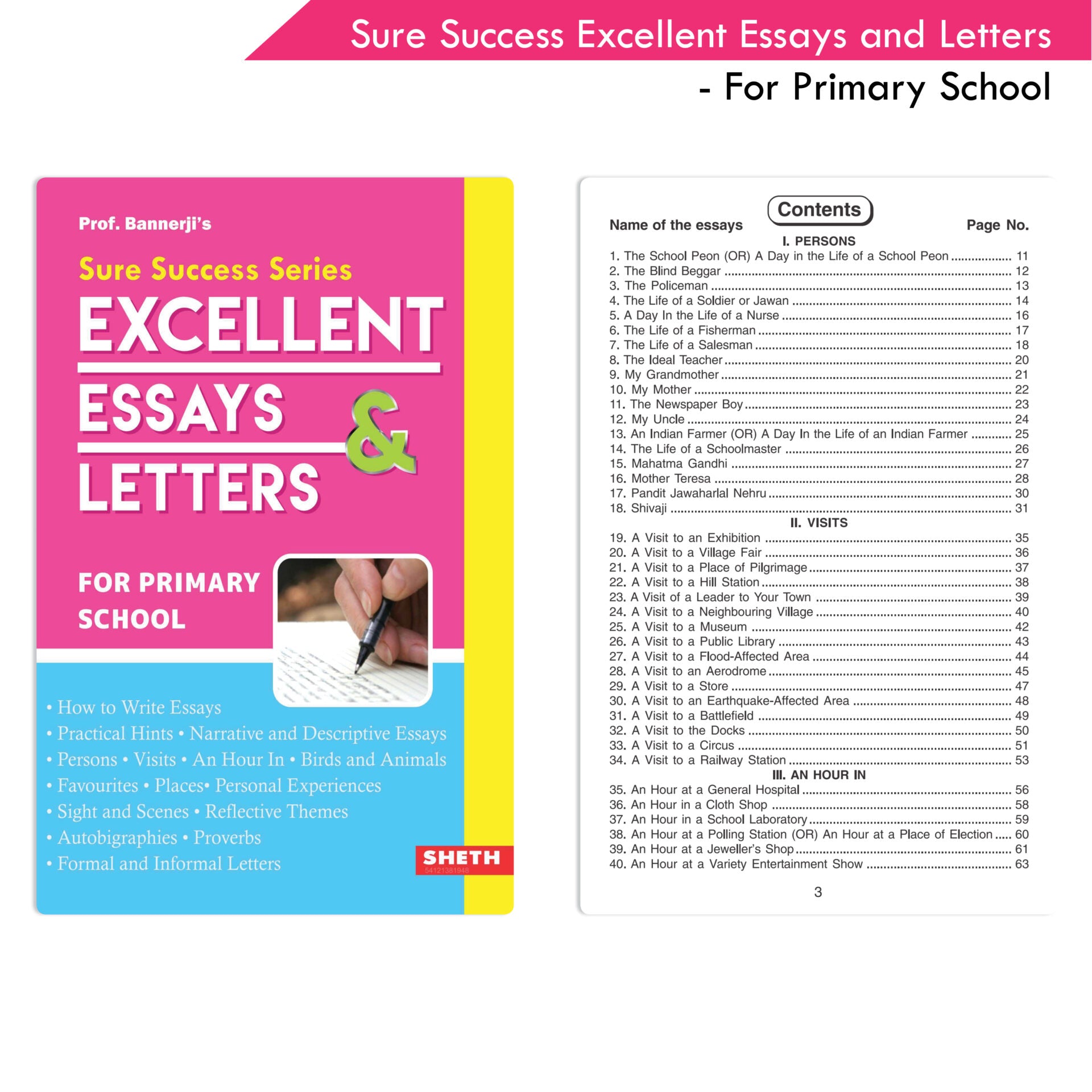 Prof. Bannerji's Sure Success Excellent Essays And Letters for Primary School | Age 7-15 years - Distacart