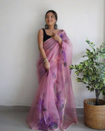 Thumbnail for Vamsee Pink Organza Saree - Distacart