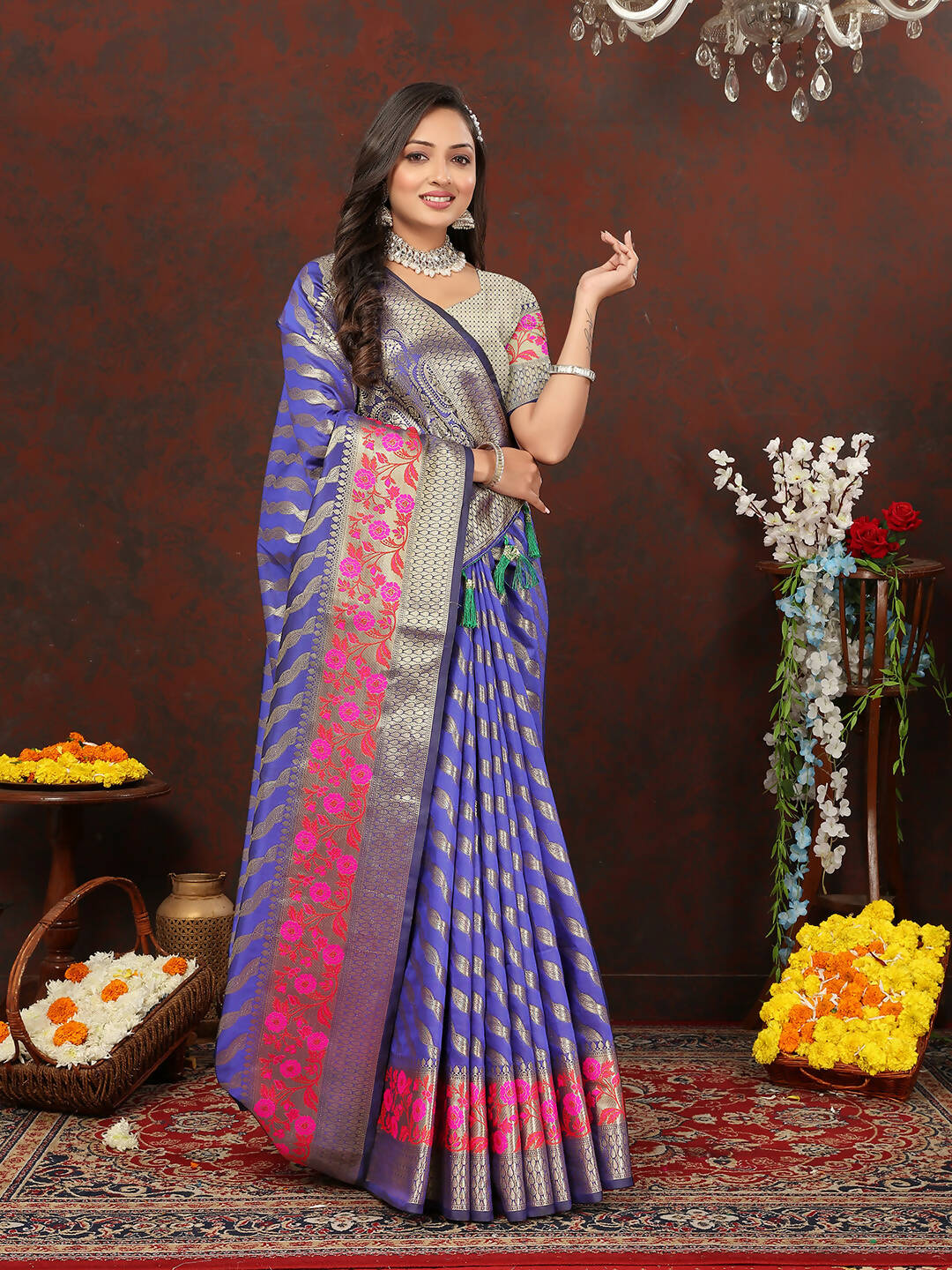 Lorenvalley Fashion Purple Soft Silk Woven Design with Zari Weaving Leheriya Design Saree - Distacart