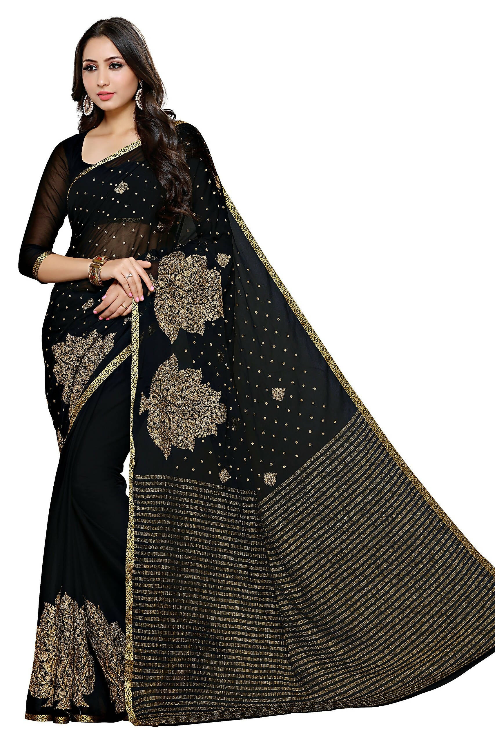 Mimosa Women's Banarasi Chiffon Black Saree - Distacart
