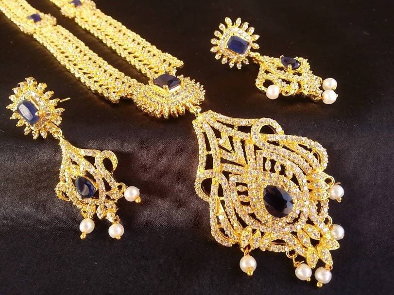 Blue AD Bridal Long Necklace Set