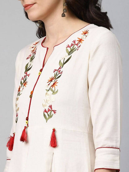 Yufta Women Off-White Yoke Design Kurta with Trouser