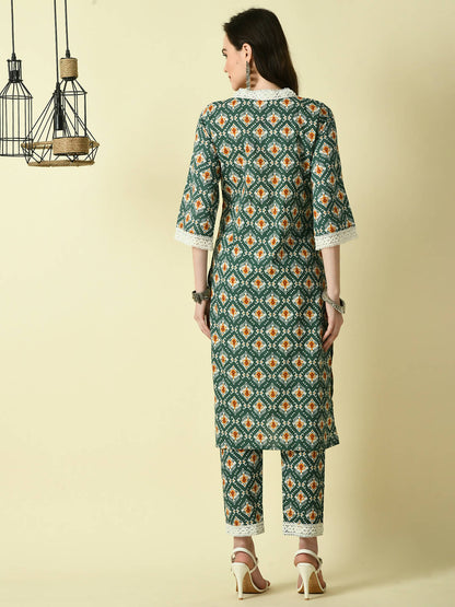 Myshka Women's Green Straight Kurta & Trousers - Distacart