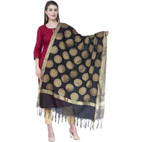 Thumbnail for A R Silk Women's Zari Embroidery Vanarsi Silk Black Dupattas and Chunnis