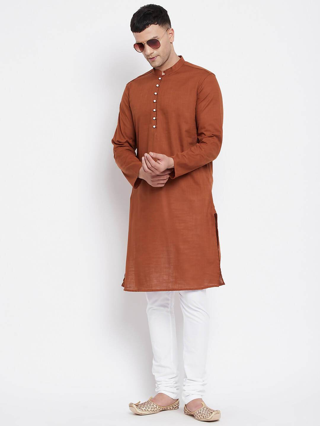 Even Apparels Brown Color Pure Cotton Men's Kurta With Band Collar - Distacart