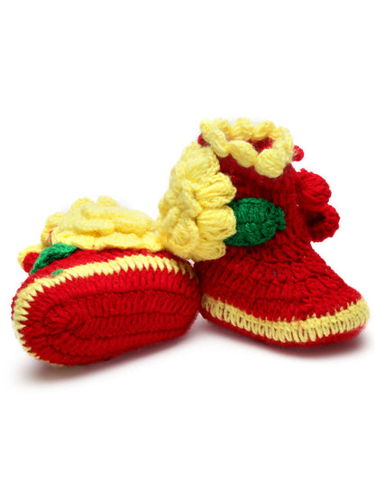 Chutput Kids Woollen Hand Knitted Flower Decor Booties - Red - Distacart
